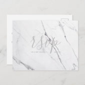 Bindende Rsvp-kaart White Silver Grey Marble Scrip Uitnodiging Briefkaart (Voorkant / Achterkant)