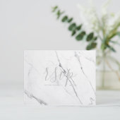 Bindende Rsvp-kaart White Silver Grey Marble Scrip Uitnodiging Briefkaart (Staand voorkant)