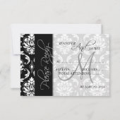 Bindende RSVP-kaarten Zwarte Damask Monogram RSVP Kaartje (Voorkant)