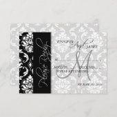 Bindende RSVP-kaarten Zwarte Damask Monogram RSVP Kaartje (Voorkant / Achterkant)