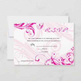 Bindende RSVP Magenta Classic Scroll Fleurish Kaart