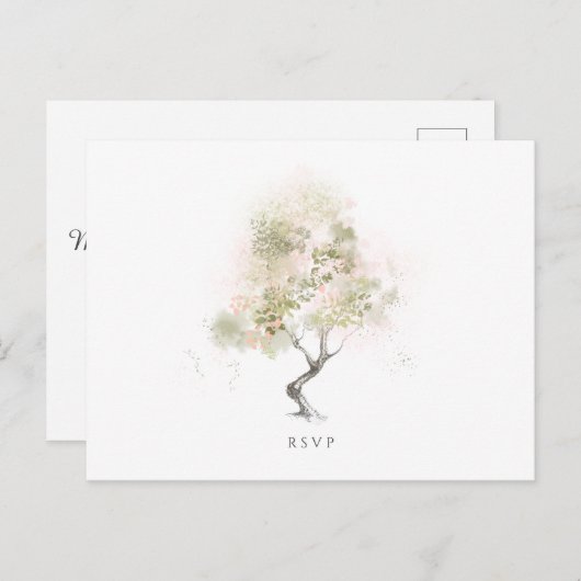 Bindende RSVP - Minimale moderne groene Waterverf Uitnodiging Briefkaart (Voorkant / Achterkant)