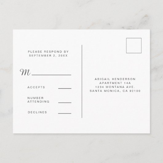 Bindende RSVP - Minimale moderne groene Waterverf Uitnodiging Briefkaart (Achterkant)