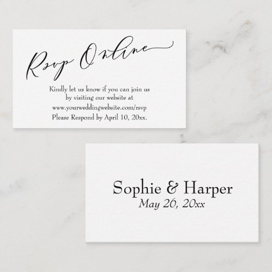 Bindende RSVP Online Elegant Luxury Script Font Informatiekaartje (Voorkant / Achterkant)