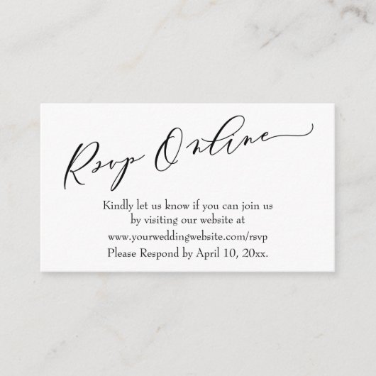 Bindende RSVP Online Elegant Luxury Script Font Informatiekaartje (Voorkant)