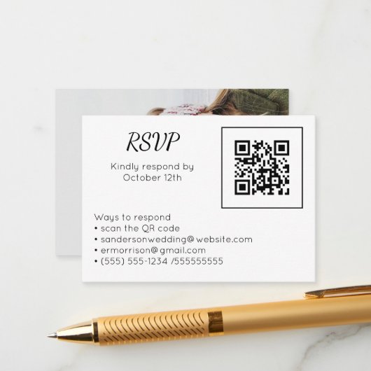 Bindende RSVP Online QR Code Foto Informatiekaartje (Voorkant / Achterkant in situ)