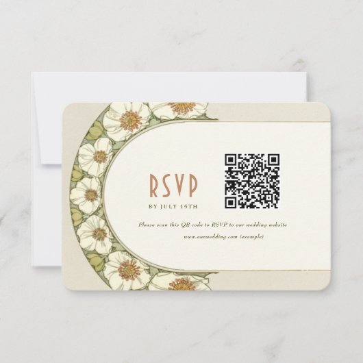 Bindende RSVP QR Code  Art Nouveau Mucha Kaart (Voorkant)
