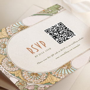 Bindende RSVP QR Code  Art Nouveau Mucha Kaart