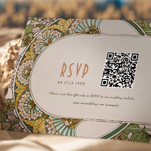 Bindende RSVP QR Code Art Nouveau Mucha Kaart