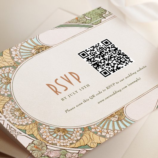 Bindende RSVP QR Code  Art Nouveau Mucha Kaart