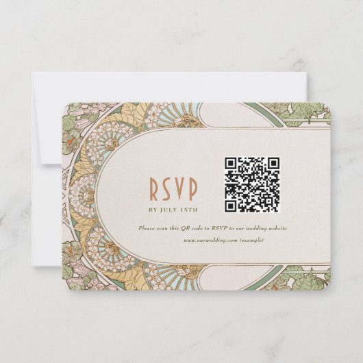 Bindende RSVP QR Code Art Nouveau Mucha Kaart (Voorkant)