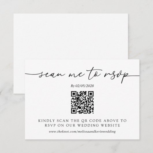 Bindende RSVP QR Code Response Kaart (Voorkant / Achterkant)
