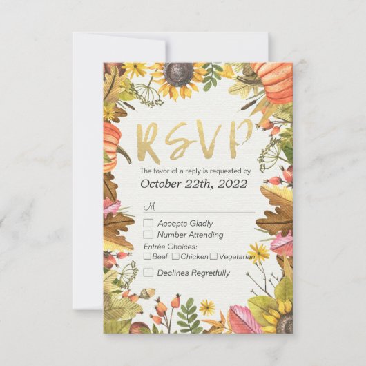 Bindende RSVP Reply Autumn Maple Herfst Leaf Pumpk Kaartje (Voorkant)