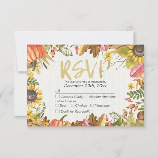 Bindende RSVP Reply Autumn Maple Herfst Leaf Pumpk Kaartje (Voorkant)