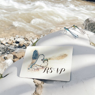 Bindende RSVP Reply Dragonfly Mating Love Heart Uitnodiging Briefkaart