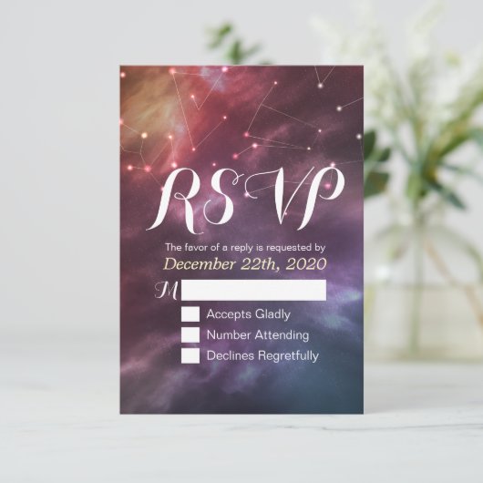 Bindende RSVP Reply Galaxy Nebula Constellations (Staand voorkant)