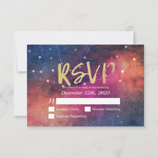 Bindende RSVP Reply Galaxy Nebula Constellations Kaartje (Voorkant)