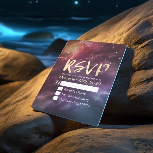 Bindende RSVP Reply Galaxy Nebula Constellations Kaartje