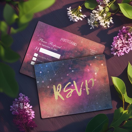Bindende RSVP Reply Galaxy Nebula Constellations Uitnodiging Briefkaart