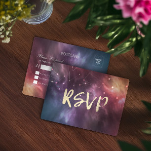 Bindende RSVP Reply Galaxy Nebula Constellations Uitnodiging Briefkaart