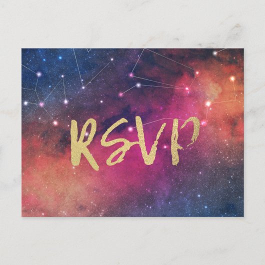 Bindende RSVP Reply Galaxy Nebula Constellations Uitnodiging Briefkaart (Voorkant)