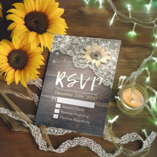 Bindende RSVP Reply Lace Sunflower Barn Wood Licht