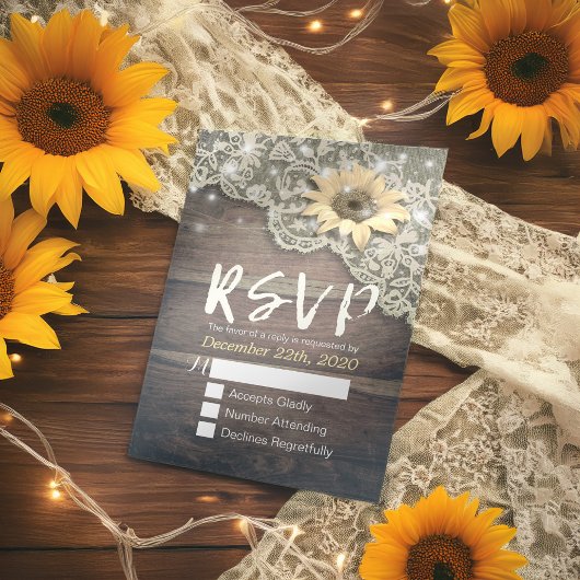 Bindende RSVP Reply Lace Sunflower Barn Wood Licht