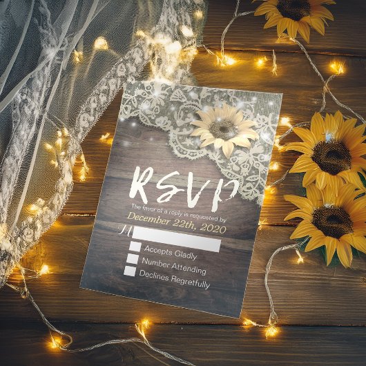 Bindende RSVP Reply Lace Sunflower Barn Wood Licht