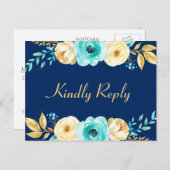 Bindende RSVP - Waterverf marineblauw goud Uitnodiging Briefkaart (Voorkant / Achterkant)