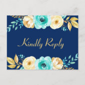 Bindende RSVP - Waterverf marineblauw goud Uitnodiging Briefkaart (Voorkant)