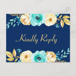 Bindende RSVP - Waterverf marineblauw goud Uitnodiging Briefkaart