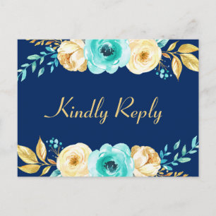 Bindende RSVP - Waterverf marineblauw goud Uitnodiging Briefkaart