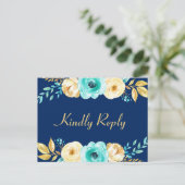 Bindende RSVP - Waterverf marineblauw goud Uitnodiging Briefkaart (Staand voorkant)