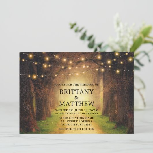 Bindende Rustic Forest Path String Lights Foto Kaart (Staand voorkant)