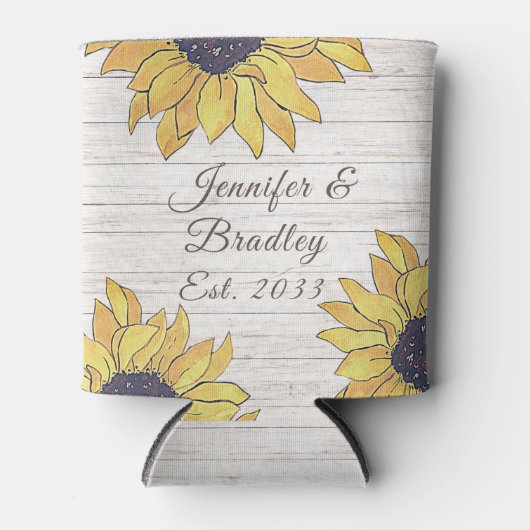 Bindende Rustic White Wood Chic Yellow Sunflower Blikjeskoeler (Voorkant)