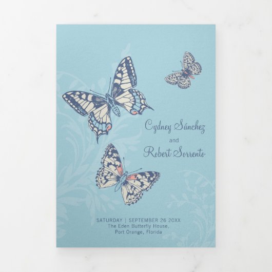 Bindende tinten van blauwe vlinders drieluik uitnodiging (Cover)