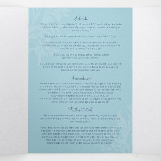 Bindende tinten van blauwe vlinders drieluik uitnodiging (Binnenkant midden)