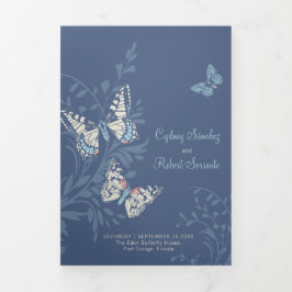 Bindende tinten van blauwe vlinders drieluik uitnodiging