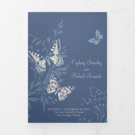 Bindende tinten van blauwe vlinders drieluik uitnodiging (Cover)