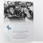 Bindende tinten van blauwe vlinders drieluik uitnodiging (Binnenzijde eerst)