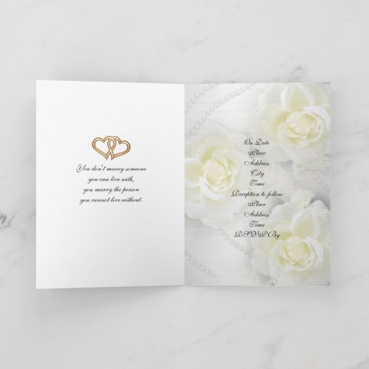 Bindende uitnodiging witte rozen en parels (Binnen)