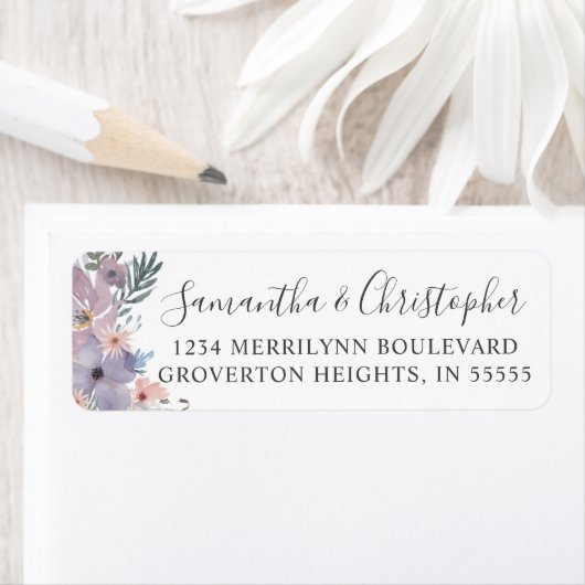 Bindende Waterverf Paars Floral Wildflower Script Etiket (Insitu)