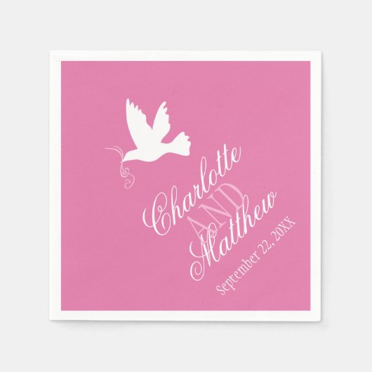 Bindende witte dove linten roze aangepaste luiers servet (Voorkant)