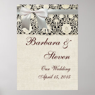 Bindende  witte kant en linen poster