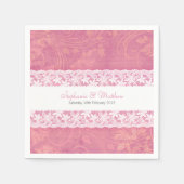 Bindende witte kant op zalmroze papieren servetten (Voorkant)