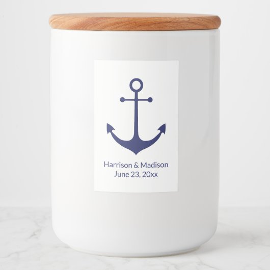 Bindende zeemansjager blauw-witte elegant voedselcontainer etiket (Voorkant)