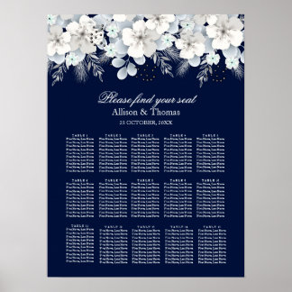 Bindende Zitenkaart Witte bloem sakurblauw Poster