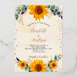 Bindende zonnebloemen Eucalyptus Gold rustic Folie Uitnodiging