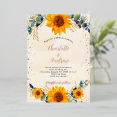 Bindende zonnebloemen Eucalyptus Gold rustic Folie Uitnodiging (Staand Voorkant)