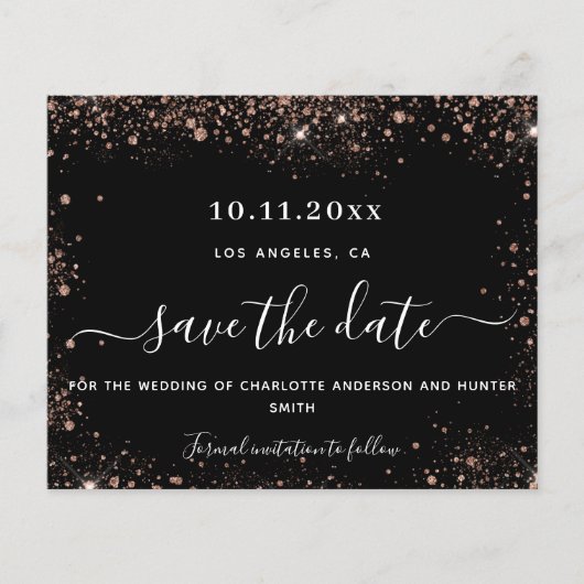 Bindende zwarte roos goudglitter budget spaardatum flyer (Voorkant)